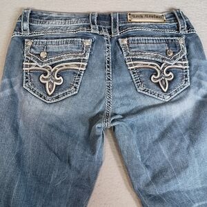 Rock Revival Women's Sz 30 Ennis Easy Crop Embroidered Rhinestone Stitched Jeans